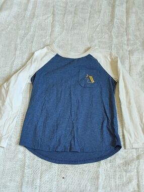 Cat & Jack Blue and White Raglan Long-Sleeve Tee with Pocket Graphic